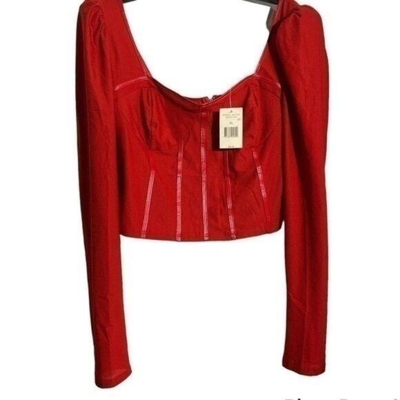New Guess Red Corset Long-Sleeved Crop Top​​​​​​​​​​​​​​​​​​​​​ - Picture 6 of 11